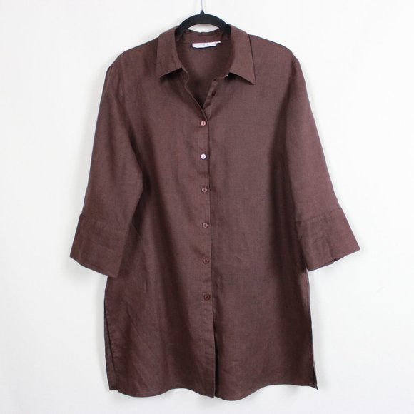 Alice Blue Button Down Brown Linen Tunic - Picture 14 of 15